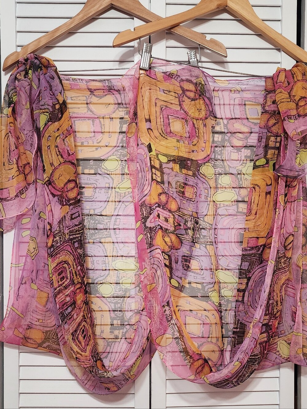 Lightweight Pink & Orange Sheer Silky Feeling Chiffon Scarf, Pair Of 2